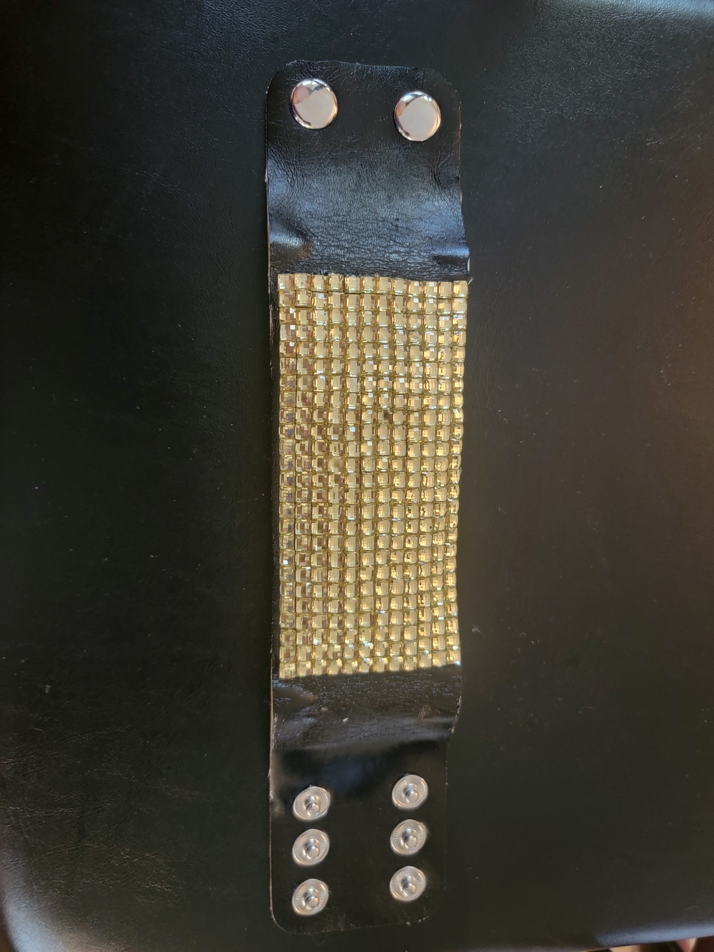 torrid Black Leather Bracelet with Gold Crystal Panel